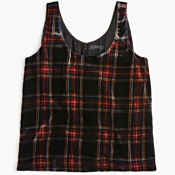 J. Crew Tops - NWT J. Crew Velvet Tank Top Stewart Tartan plaid women’s holidays party lined